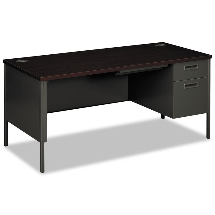 HON Metro Classic Series Right Pedestal "L" Workstation Desk, 66" x 30" x 29.5", Mahogany/Charcoal