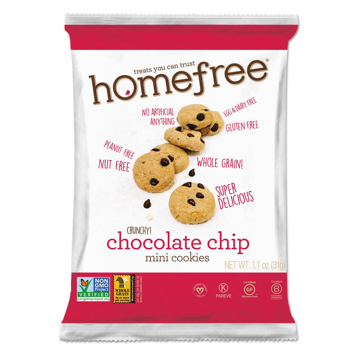 Homefree Gluten Free Chocolate Chip Mini Cookies, 1.1 oz Pack, 30/Carton