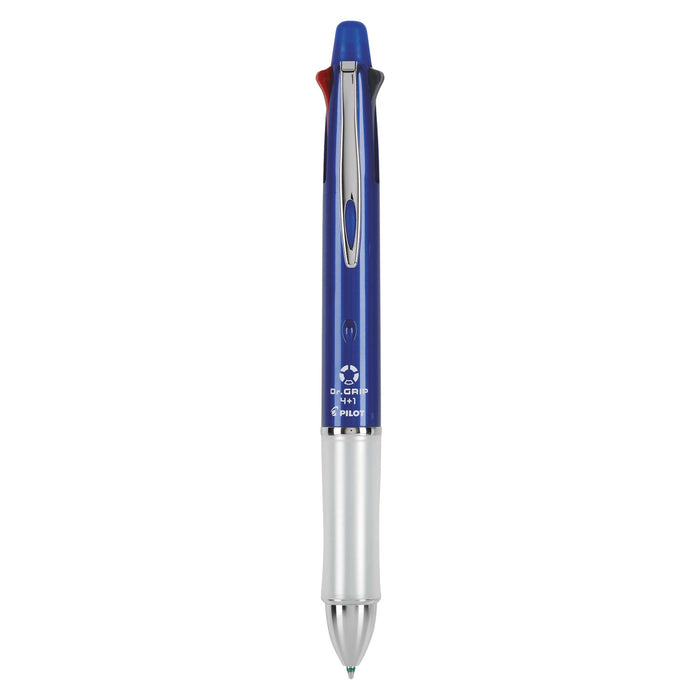 Pilot Dr. Grip 4 + 1 Multi-Color Ballpoint Pen/Pencil, Retractable, 0.7 mm Pen/0.5 mm Pencil, Black/Blue/Green/Red Ink, Blue Barrel