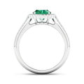 1.95 Ct Oval Green Zambian Emerald and White Diamond Prong 14k Gold Halo Pave Bridge Ring by Fine Color Jewels