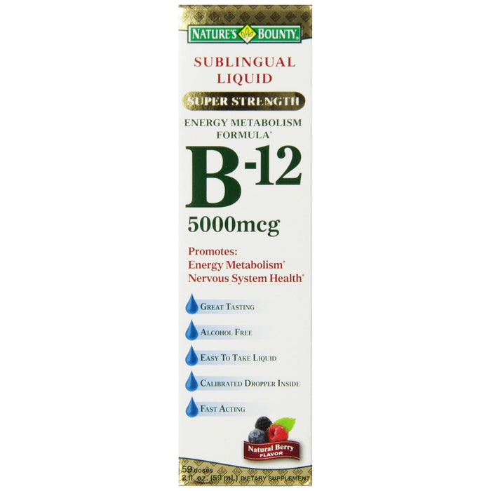 Nature's Bounty B-12 Sublingual Liquid, Super Strength, Natural Berry Flavor, 5000 Mcg, 2 Fl Oz (59 Ml) by Pasteur Pharmacy