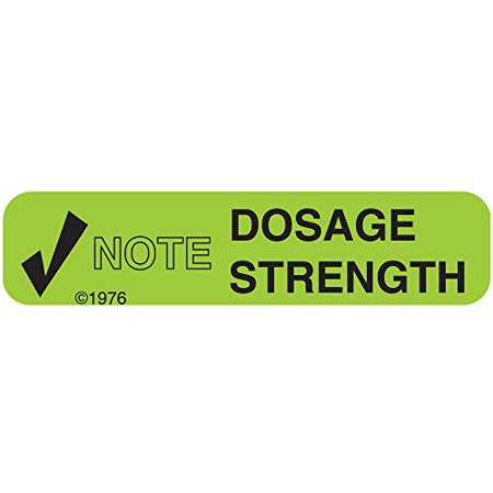 Pharmex 1-53G Permanent Paper Label, Note DOSE Strength", 1 9/16" X 3/8", Green by Pasteur Pharmacy