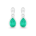 1.30 Ct Pear Green Zambian Emerald & Diamond Bezel 10K Gold Dangle Earrings by Fine Color Jewels