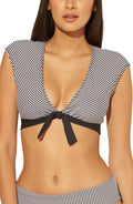 Bleu Rod Beattie N21673 Inside the Lines Tie Front Cap Sleeve Swim Top, Size 14 by Vanessa Jane