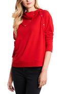 Vince Camuto Womens Red Stretch Ribbed Fold Over Neck with Snaps, Size XL by Vanessa Jane