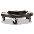 Rubbermaid Brute Round Twist On/Off Dolly, 250 lb Capacity, 18" dia x 6.63"h, Fits 20 to 55 Gallon BRUTE Containers, Black