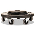Rubbermaid Brute Round Twist On/Off Dolly, 250 lb Capacity, 18" dia x 6.63"h, Fits 20 to 55 Gallon BRUTE Containers, Black