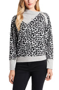Vince Camuto Leopard Jacquard Print Fold Over Neck Long Sleeve Top, XL by Vanessa Jane