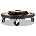 Rubbermaid Brute Round Twist On/Off Dolly, 250 lb Capacity, 18" dia x 6.63"h, Fits 20 to 55 Gallon BRUTE Containers, Black