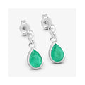 1.30 Ct Pear Green Zambian Emerald & Diamond Bezel 10K Gold Dangle Earrings by Fine Color Jewels