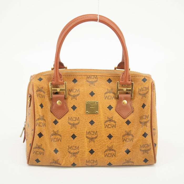 MCM Brown Monogam Visetos Pattern PVC x Leather Boston Bag #2451 by Bolt Boutique