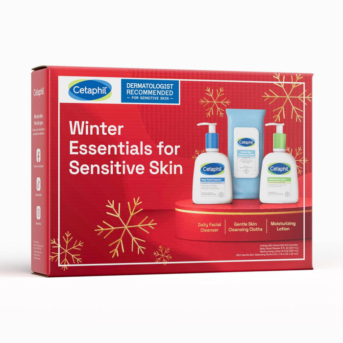 Cetaphil Holiday Gift Skin Care Set, Gentle Skin Cleansing Cloth Face Wipes 25 Count, Daily Facial Cleanser 8oz, Moisturizing Face & Body Lotion 8oz, Suitable For Sensitive Skin by Pasteur Pharmacy