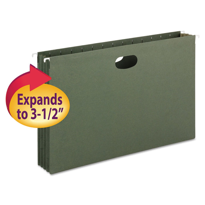 Smead Hanging Pockets with Full-Height Gusset, 1 Section, 3.5" Capacity, Legal Size, Standard Green, 10/Box