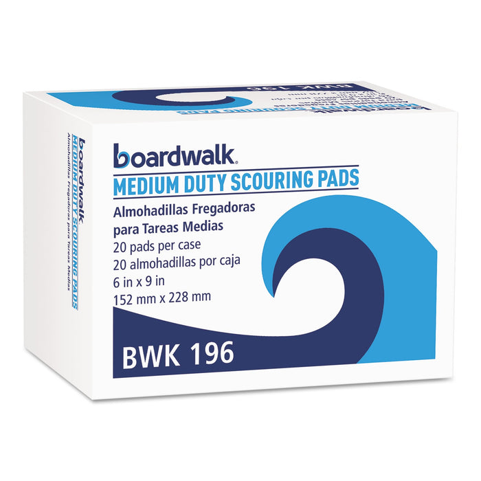 Boardwalk Medium Duty Scour Pad,  6 x 9, Green, 20/Carton