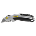 Stanley Curved Quick-Change Utility Knife, Stainless Steel Retractable Blade, 3 Blades, 6.5" Metal Handle, Black/Chrome