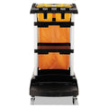 Rubbermaid High Capacity Cleaning Cart, Plastic, 4 Shelves, 2 Bins, 21.75" x 49.75" x 38.38", Black