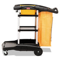 Rubbermaid High Capacity Cleaning Cart, Plastic, 4 Shelves, 2 Bins, 21.75" x 49.75" x 38.38", Black