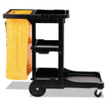 Rubbermaid Multi-Shelf Cleaning Cart, Plastic, 4 Shelves, 1 Bin, 20" x 45" x 38.25", Black