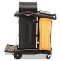 Rubbermaid High-Security Healthcare Cleaning Cart, Metal, 4 Shelves, 1 Bin, 22" x 48.25" x 53.5", Black