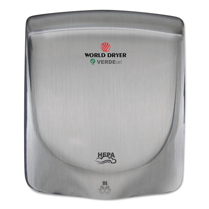 WORLD DRYER VERDEdri Hand Dryer, 110-240 V, 13.38 x 11.75 x 4, Stainless Steel, Brushed