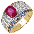 14K Yellow Gold Plated 3.02 Carat Genuine Ruby, Tanzanite & White Topaz .925 Sterling Silver Ring by Bids.com