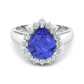 3.45 Ct Pear Violet Tanzanite and White Diamond Prong 14k Gold Halo Bridge Ring by Fine Color Jewels