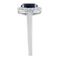 10K White Gold 1/5 Cttw Round Diamond and Prong Set 7MM Created Blue Sapphire Halo Cocktail Ring (H-I Color, I1-I2 Clarity) - Size 7 by Bids.com