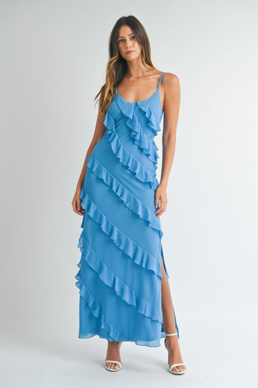 Asymetrical Tiered Ruffled Maxi Dress by Boutique 23