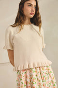 Ave Ruffle Wave Hem Knit Sweater by Boutique 23