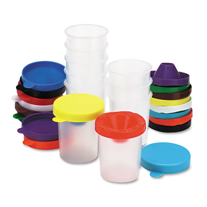 Creativity Street No-Spill Paint Cups, Assorted Color Lids/Cear Cups, 10/Set