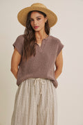 Slub Sweater Top In A Relaxed Fit: Mocha Mousse by Boutique 23