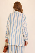 Oversized Striped Button-Down Shirt by Boutique 23