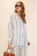 Oversized Striped Button-Down Shirt by Boutique 23