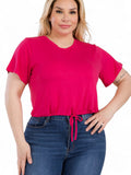 Curvy Tie Front Drawstring Short Sleeve Crop Top {BT5196X} by The House of Stylez