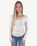 Ribbed V Neck Long Sleeve Top - Apricot by Boutique 23