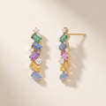 IGI Certified 0.96 Ct Multi Color Unheated Sapphire and Diamond 14K Gold Zigzag Drop Earrings by Fine Color Jewels