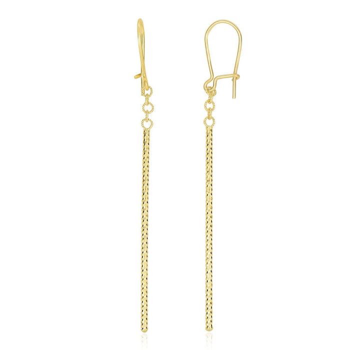 14k Yellow Gold Long Bar Diamond Cut Drop Earrings by Bids.com