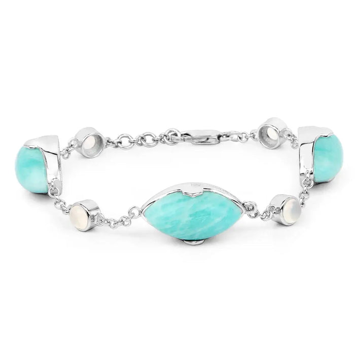 25.50 Ct Marquise Aqua Blue Amazonite Bezel Sterling Silver Strand Bracelet by Fine Color Jewels