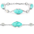25.50 Ct Marquise Aqua Blue Amazonite Bezel Sterling Silver Strand Bracelet by Fine Color Jewels