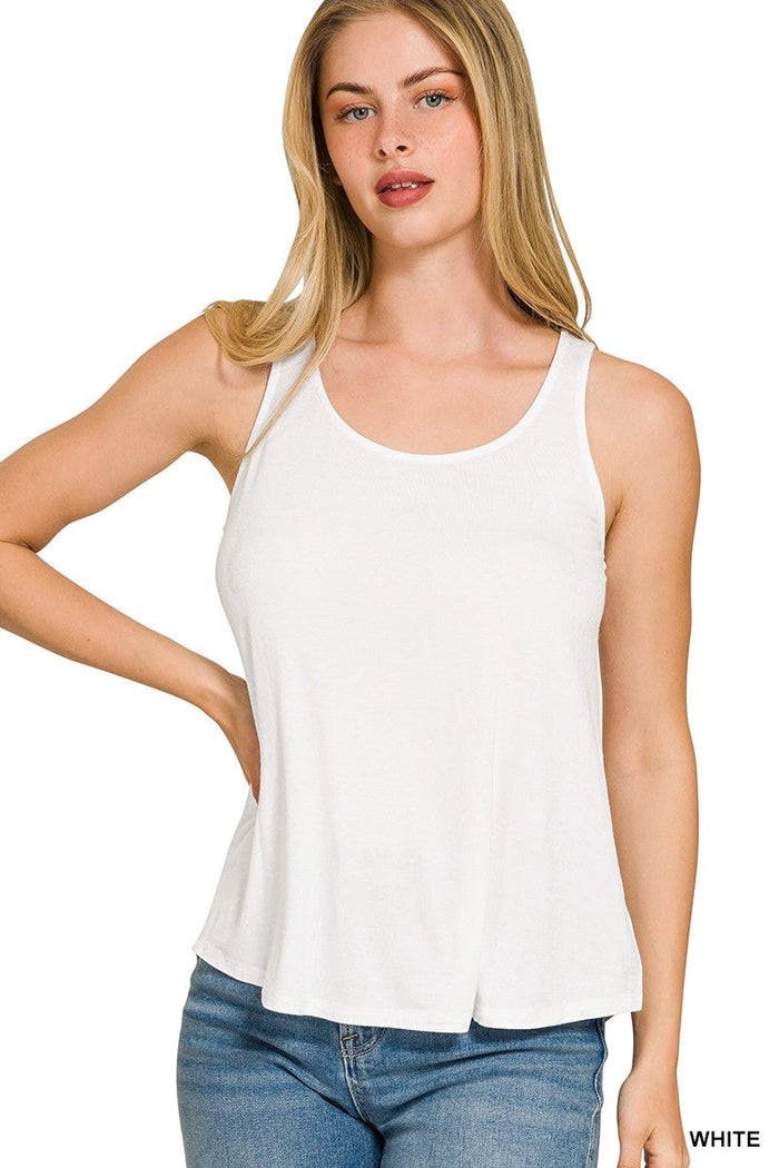Flowy Hem Rayon Sleeveless Tank Top: White by Boutique 23