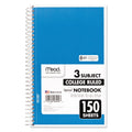 Mead Spiral Notebook, 3 Subject, Medium/College Rule, Randomly Assorted Covers, 9.5 x 5.5, 150 Sheets