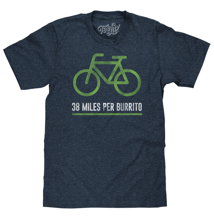 38 Miles Per Burrito Bike T-Shirt - Blue by Tee Luv