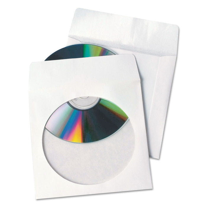 Quality Park Tech-No-Tear Poly/Paper CD/DVD Sleeves, 1 Disc Capacity, White, 100/Box