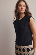 Ribbed Button-Front Knit Tank: Black by Boutique 23