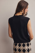 Ribbed Button-Front Knit Tank: Black by Boutique 23