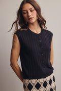 Ribbed Button-Front Knit Tank: Black by Boutique 23
