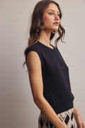 Ribbed Button-Front Knit Tank: Black by Boutique 23