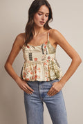 Patchwork Floral Peplum Cami Top by Boutique 23