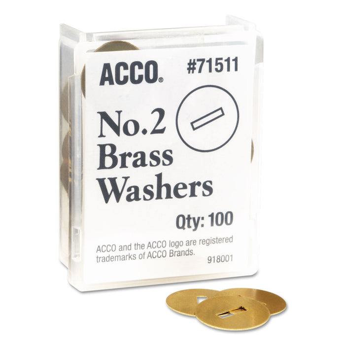 ACCO #2 Washers for Two-Prong Fasteners, 1.25" Diameter, Brass, 100/Box