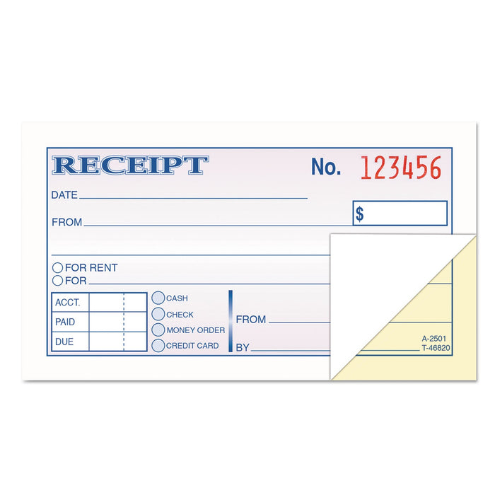 TOPS Money and Rent Receipt Books, Two-Part Carbonless, 2.75 x 4.78, 1/Page, 250 Forms